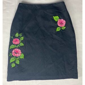 Cottagecore Larry Levine Linen Blend Floral Beaded Skirt Size 4